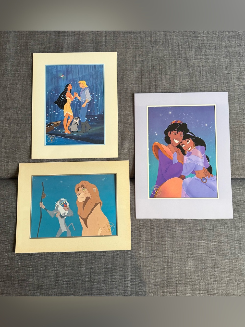 Disney Framed Prints Set 3 Printed in USA - Pocahontas, Aladdin, Lion King 1995